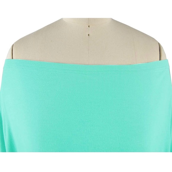 LEIYEE Womens Aqua Blue Off Shoulder Short Sleeve Top With Front Twist Knot - Picture 4 of 6